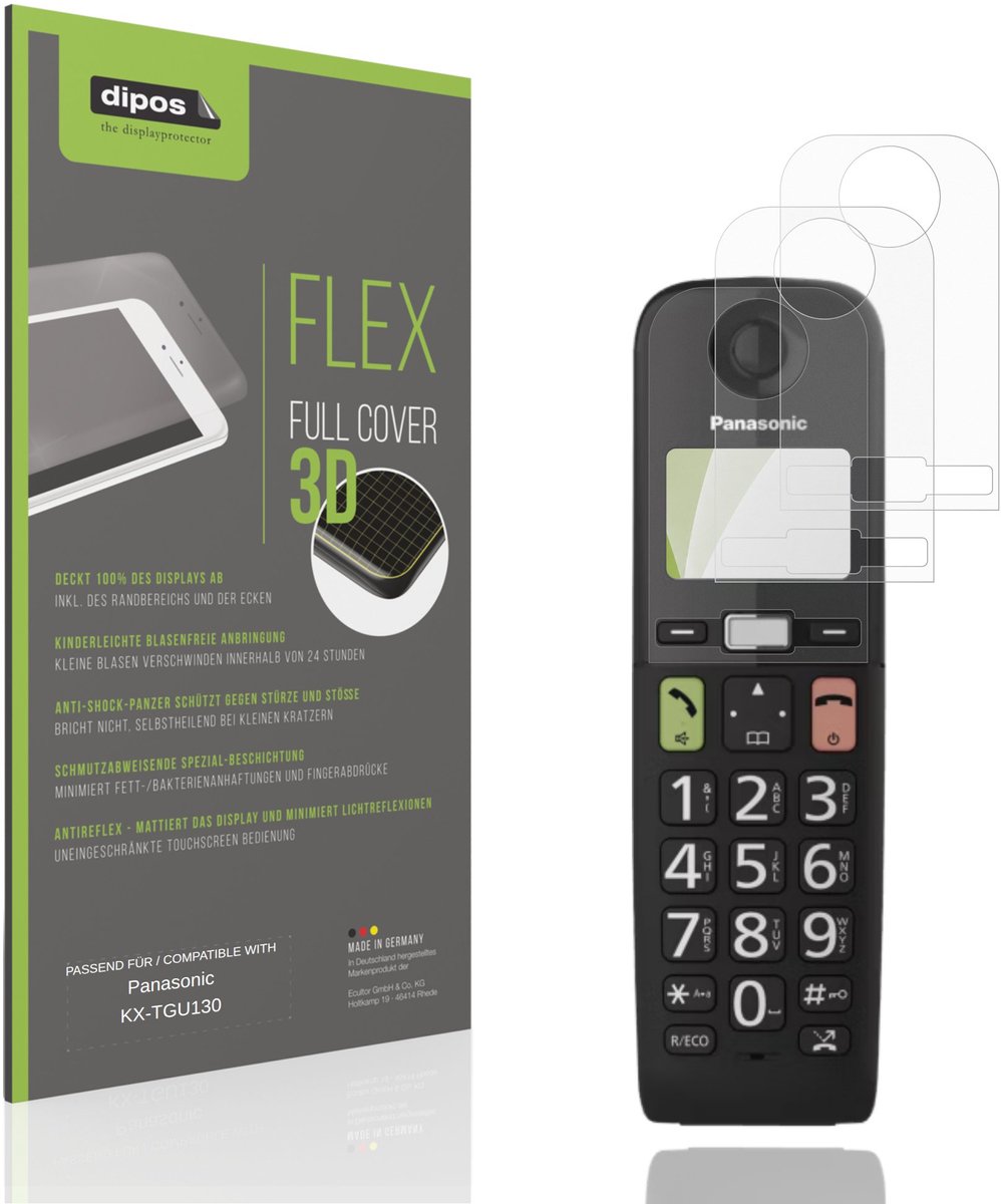 dipos FLEX – 2x Matte Screenprotector geschikt voor Panasonic KX-TGU130 | Volledige Schermbescherming | Case-Friendly