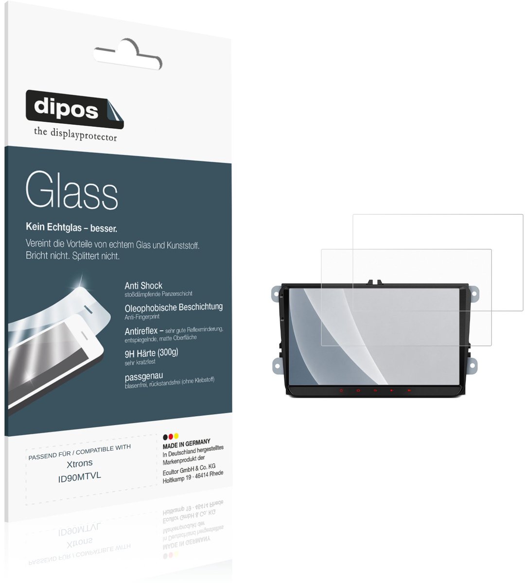 dipos – 2x Matte Pantserfolie geschikt voor Xtrons ID90MTVL | 9H Screenprotector
