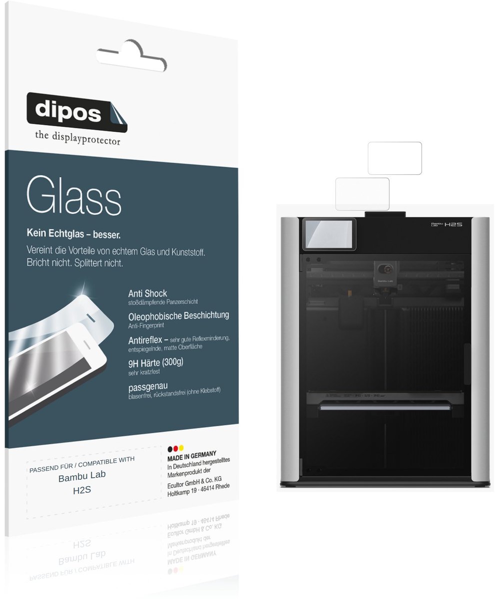 dipos – 2x Matte Pantserfolie geschikt voor Bambu Lab H2S | 9H Screenprotector