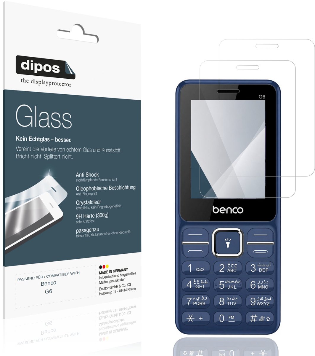 dipos – 2x Pantserfolie geschikt voor Benco G6 | 9H Screenprotector