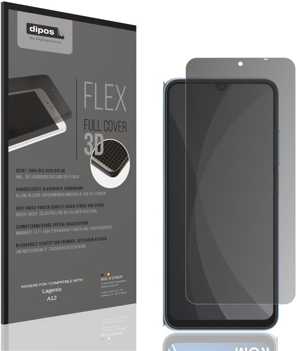 dipos FLEX – Matte Privacy Screenprotector geschikt voor Lagenio A12 | Volledige Schermbescherming | Case-Friendly