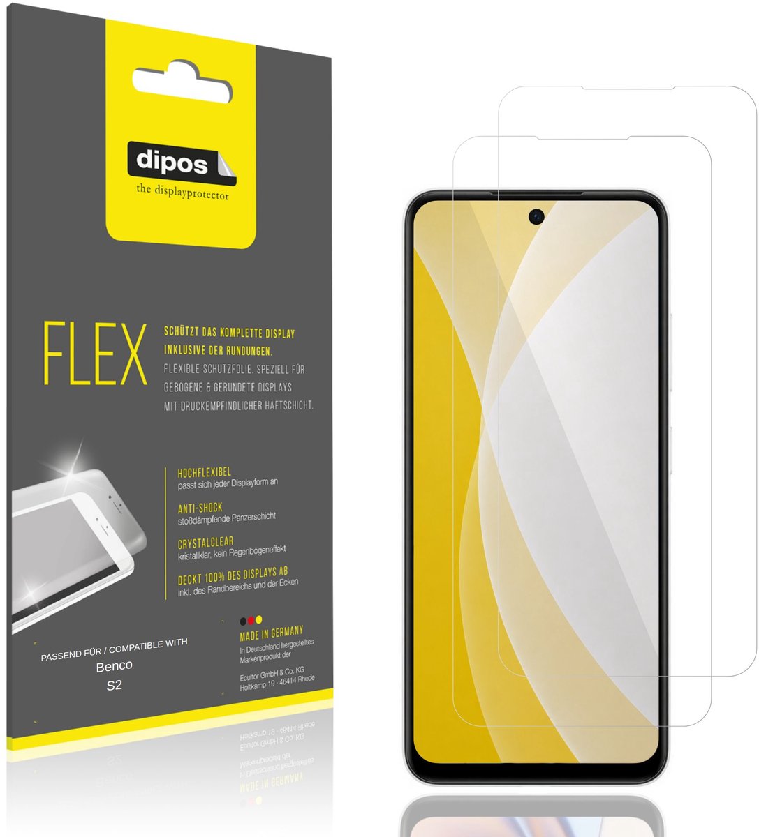 dipos – 2x Beschermfolie geschikt voor Benco S2 | 3D Full Cover Screenprotector | 100% Passend