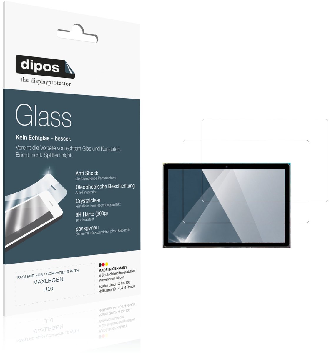 dipos – 2x Pantserfolie geschikt voor MAXLEGEN U10 | 9H Screenprotector