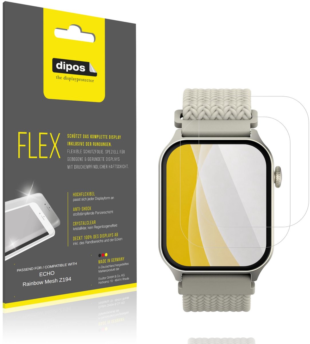 dipos – 2x Beschermfolie geschikt voor ECHO Rainbow Mesh Z194 | 3D Full Cover Screenprotector | 100% Passend