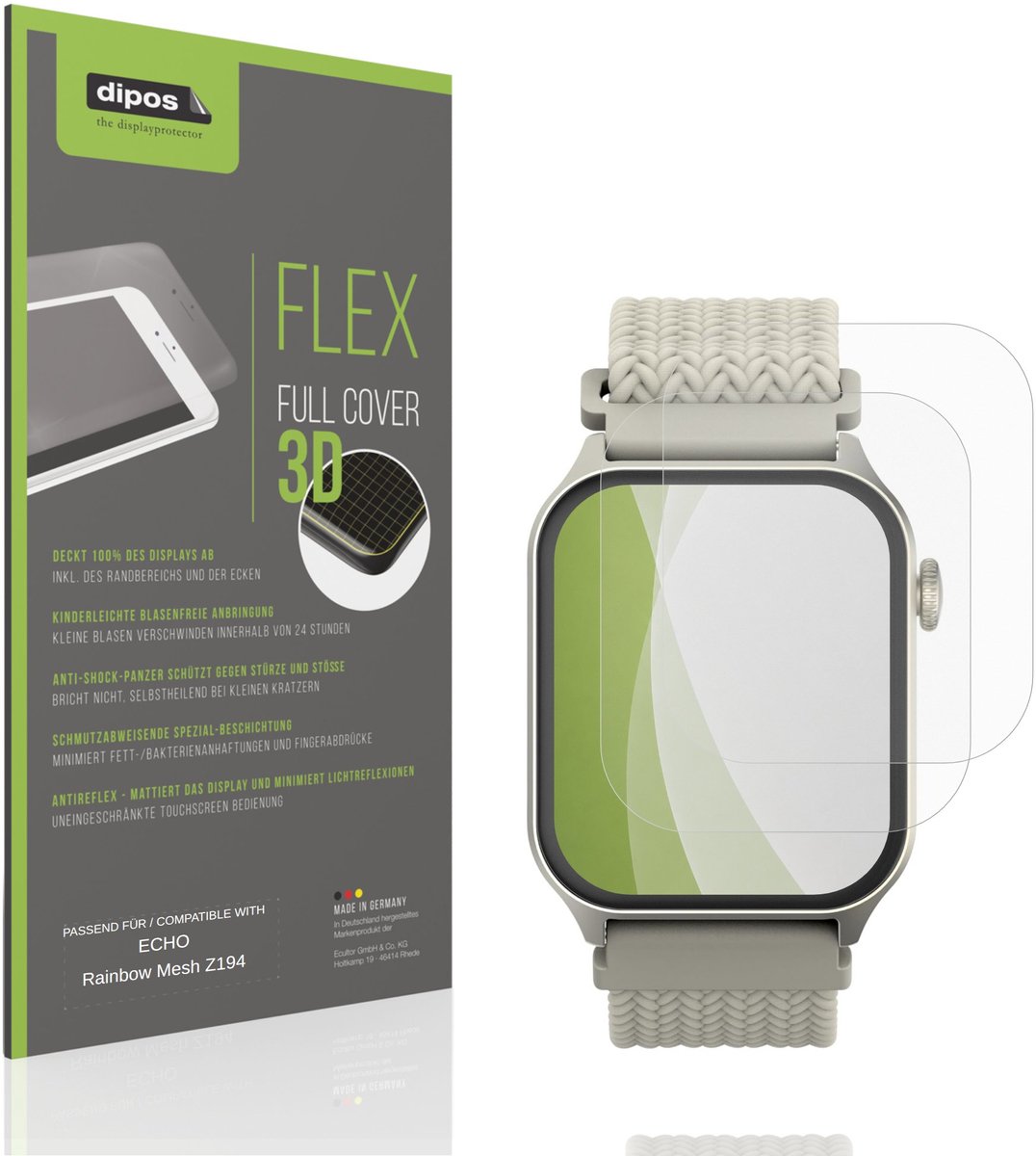 dipos FLEX – 2x Matte Screenprotector geschikt voor ECHO Rainbow Mesh Z194 | Volledige Schermbescherming | Case-Friendly