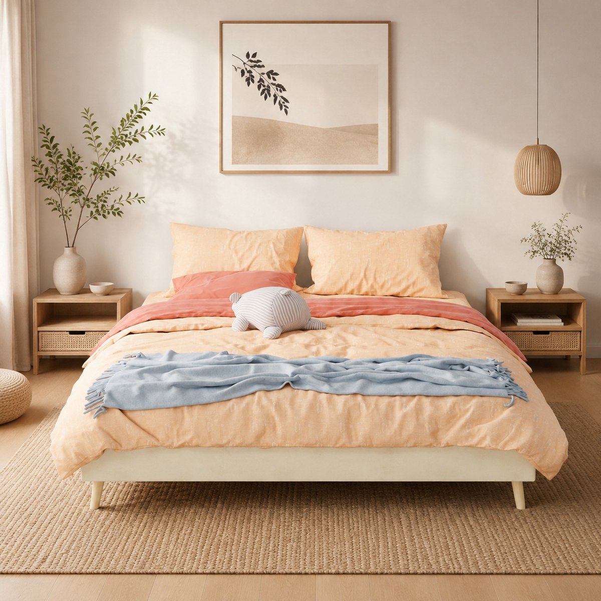 Gestoffeerde Bedbodem 160x200 cm - Laag Model Met Lattenbodem en 400 kg Draagvermogen - Zonder Matras - Metaal en Velours - Beige