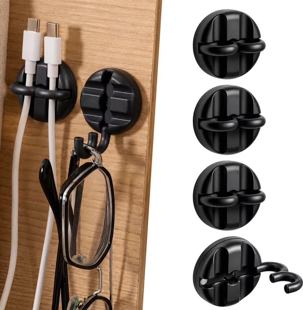 4 stuks kabelhouders, magnetisch, zelfklevend, 360° draaibare kabelclips, kabelbeheer voor bureau, keuken, auto - ShopVlot