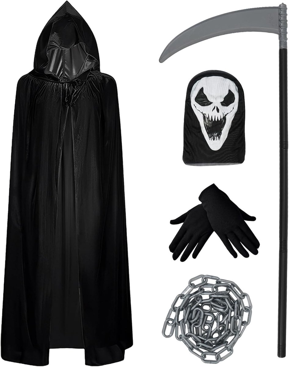 Creepy Ghost Face Kostuum voor Volwassenen met Zwarte Kap, Perfect voor Halloween, Carnaval en Cosplay