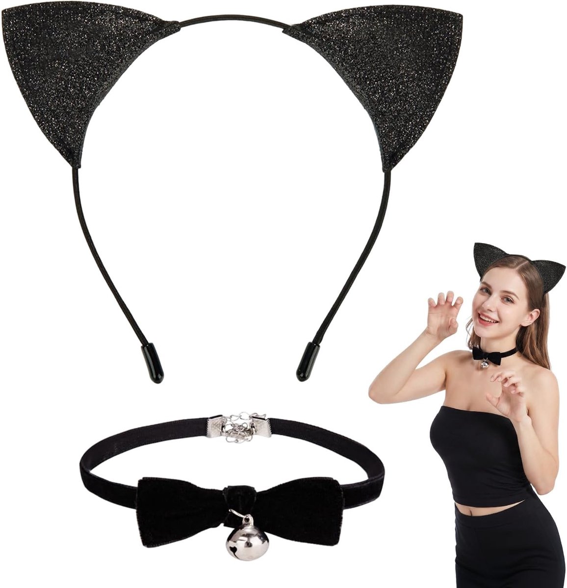 Schattige kattenoren haarband met bijpassende kattenstaart voor vrouwen - Perfect voor Halloween, carnaval en kostuumfeesten