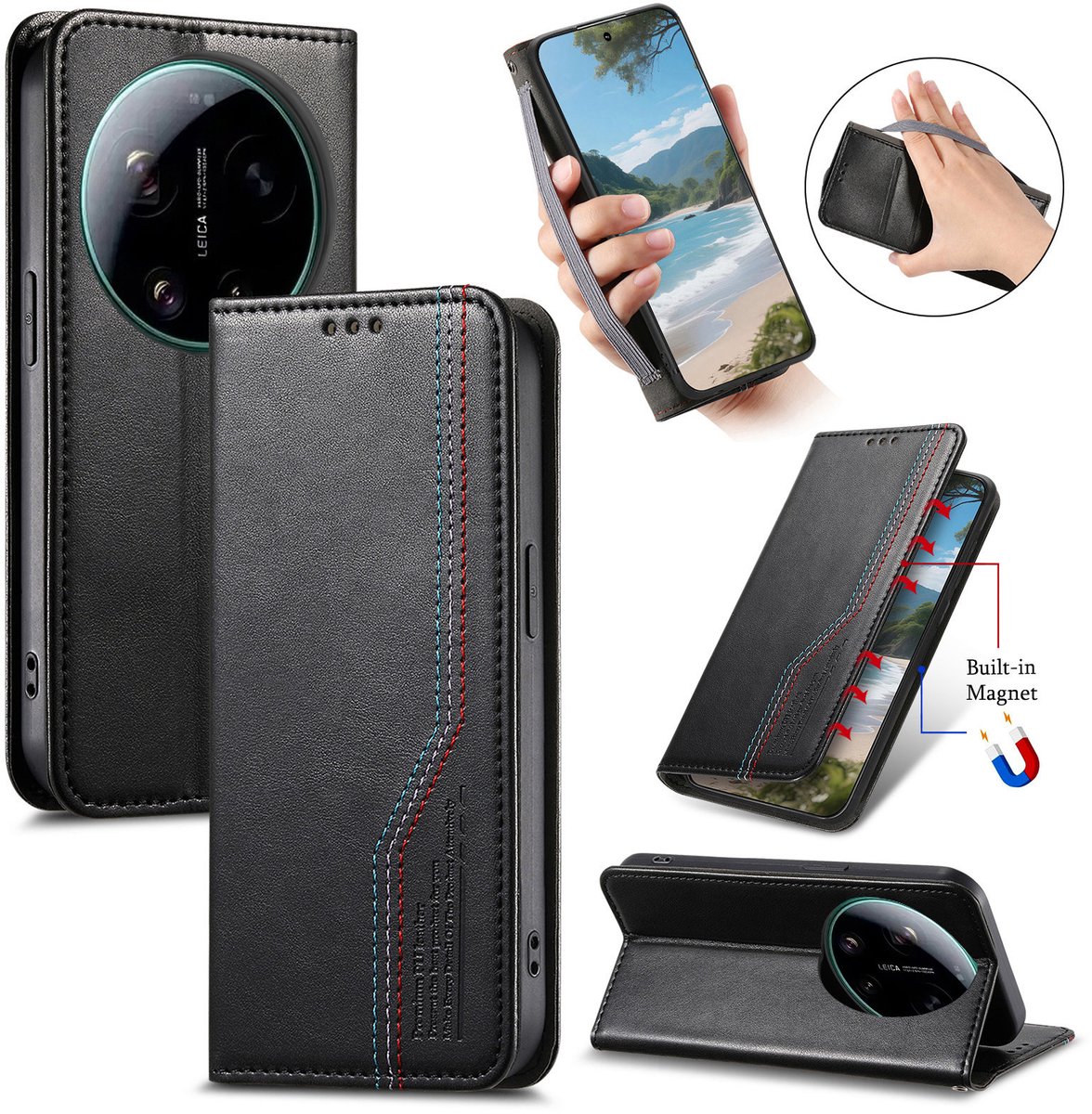 Praktische en Stijlvolle PU Leren Portemonnee Hoes voor Xiaomi 17 Ultra _ Zwart
