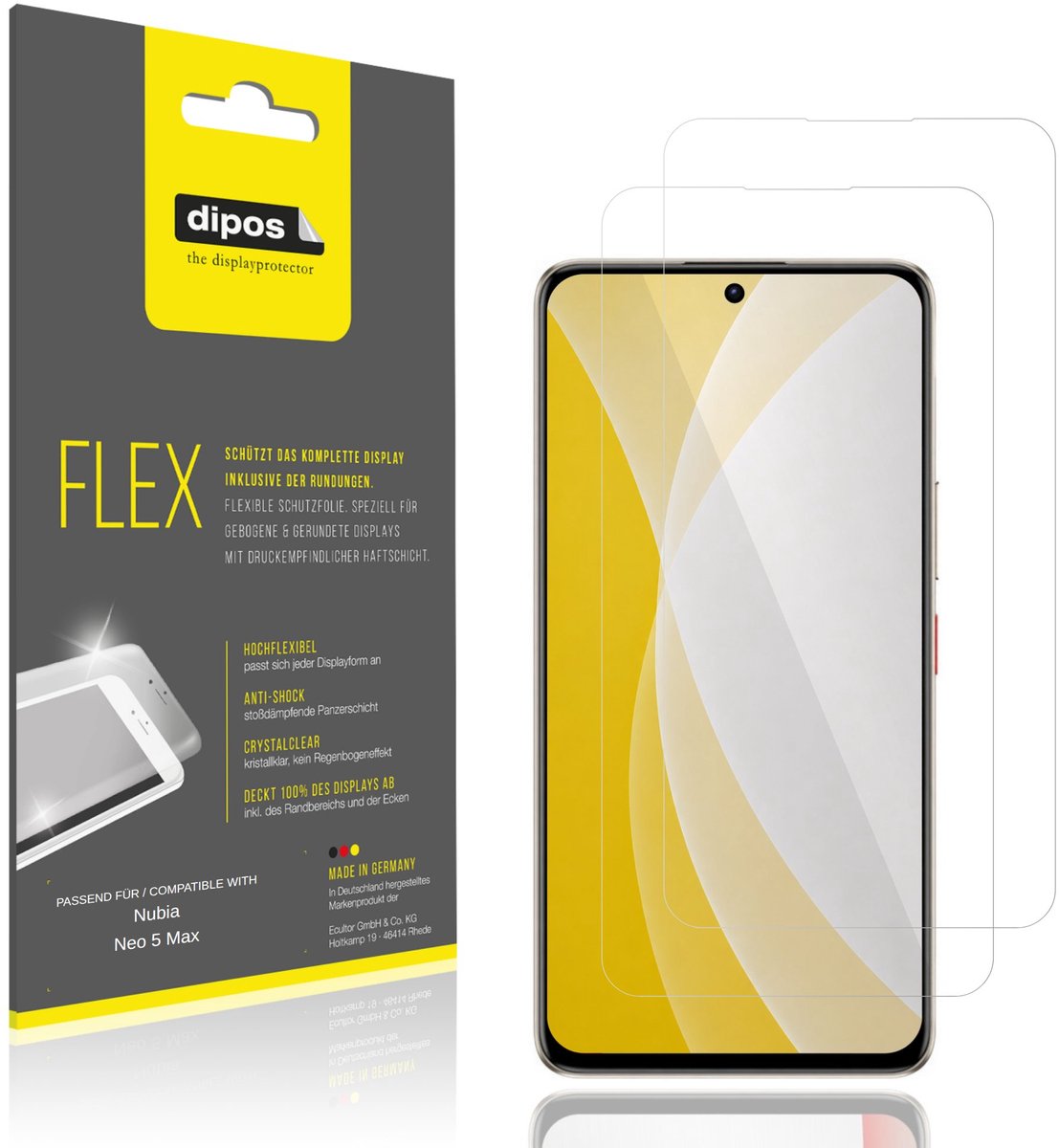 dipos – 2x Beschermfolie geschikt voor Nubia Neo 5 Max | 3D Full Cover Screenprotector | 100% Passend