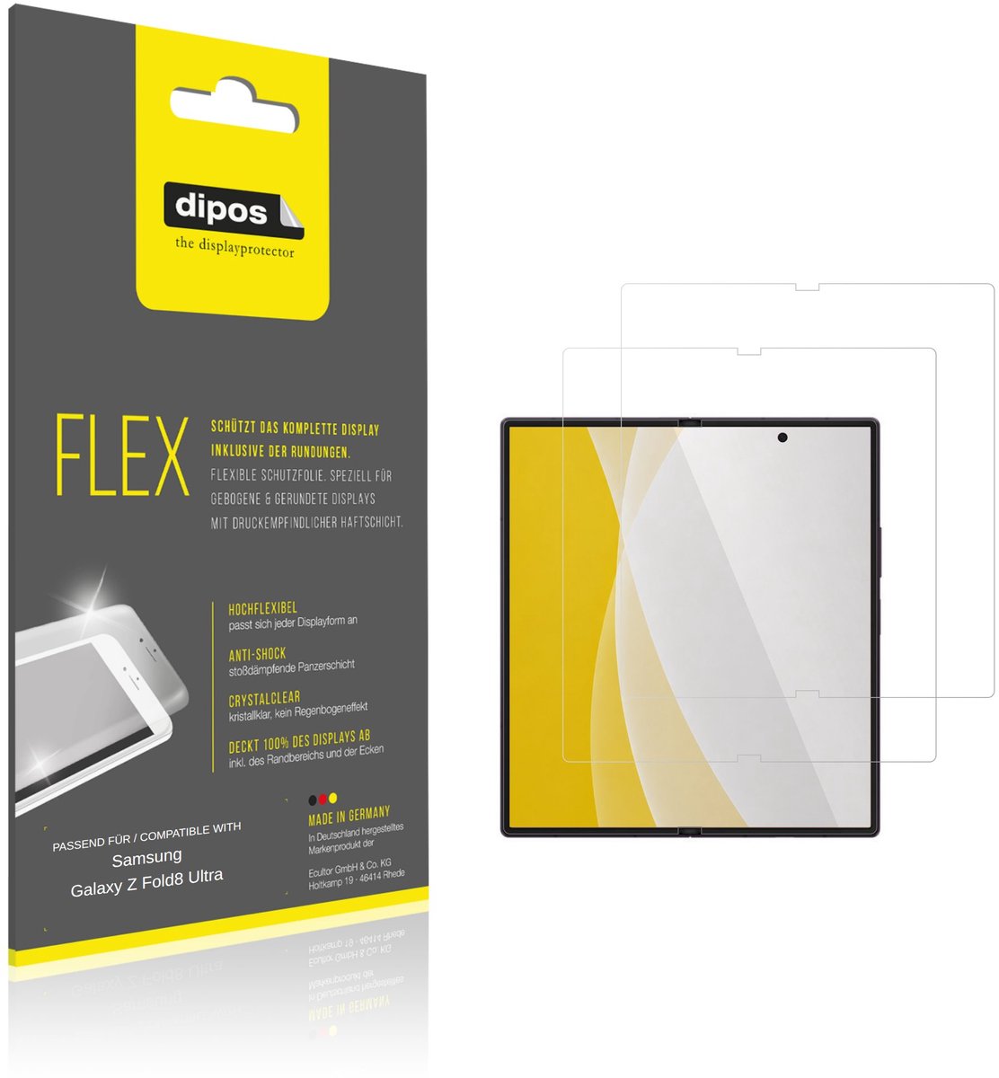 dipos – 2x Beschermfolie geschikt voor Samsung Galaxy Z Fold8 Ultra Binnenkant | 3D Full Cover Screenprotector | 100% Passend