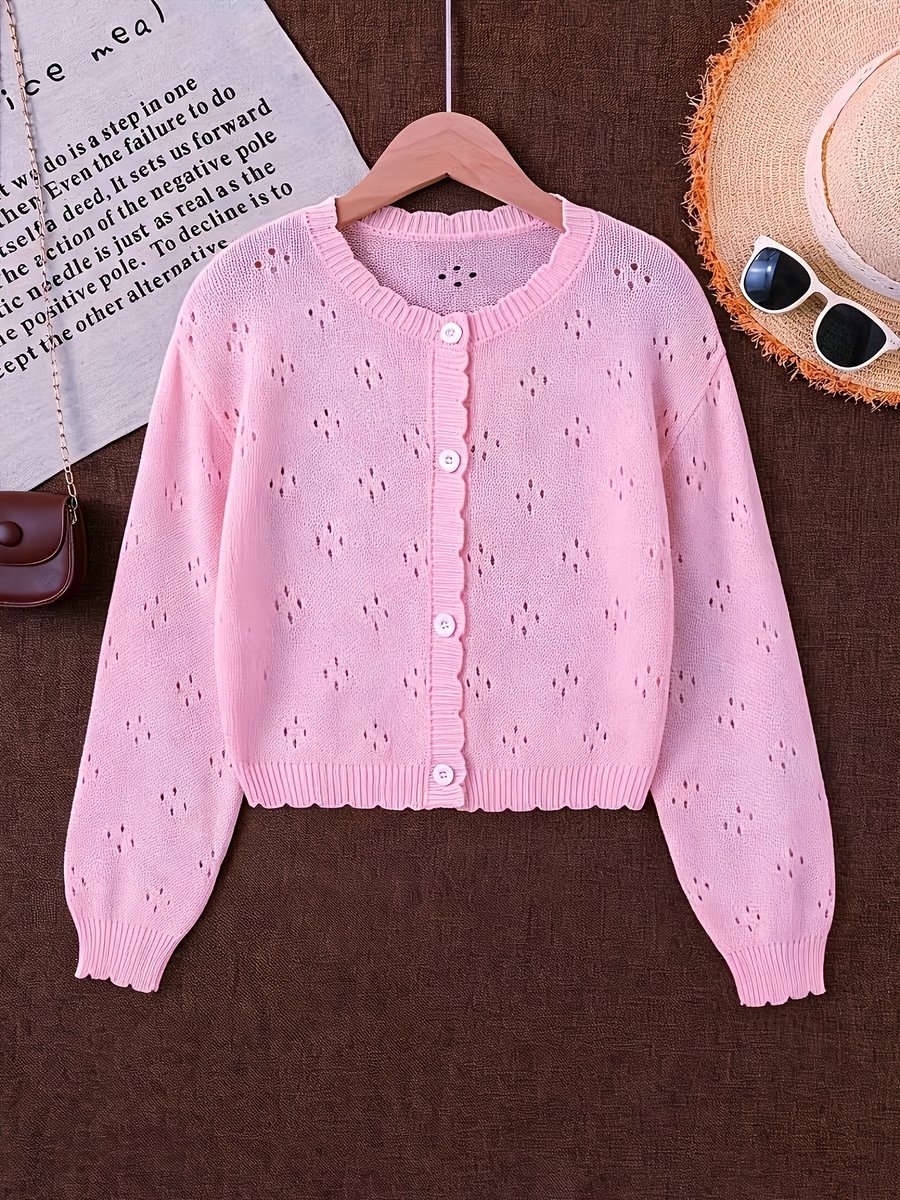 Currero Cardigan Meisjes Vest Meisje Met Knopen Kinderen Warm Gebreid Vest Long 11-12 Jaar Champagne