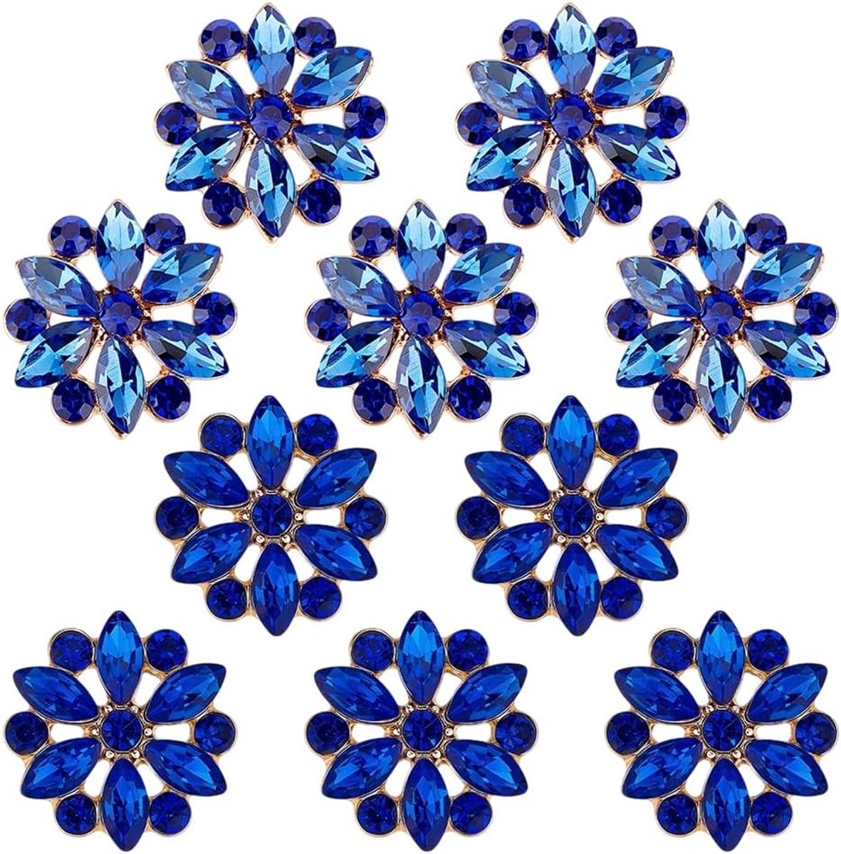 10 Stuks Rhinestone Knopen met Bloem Motief - Metaal Sieraden Knopen voor Naaien, DIY Creaties, Kleding en Hoeden - Alice Blauw