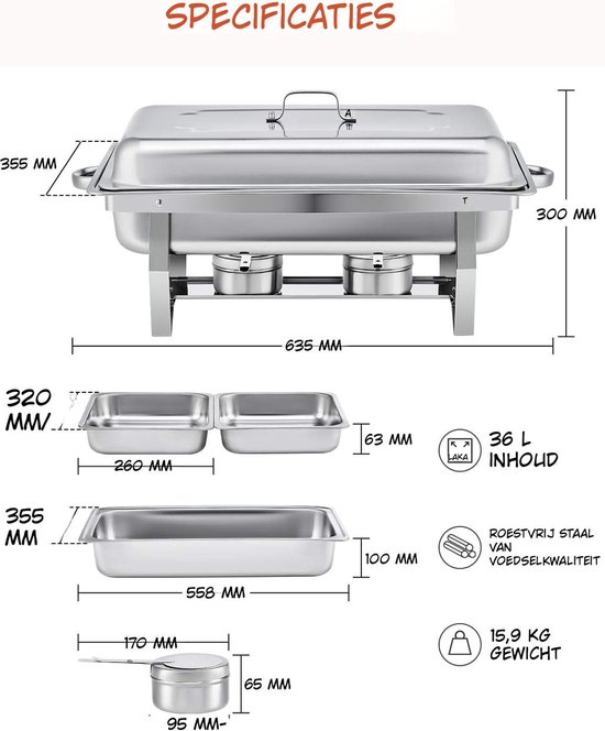Kavo Warmhoud Bakken - Elektrische Voedselwarmer - Voedselwarmer voor Buffet & Catering - Zilver - 64cm × 36cm × 30cm — afbeelding 4