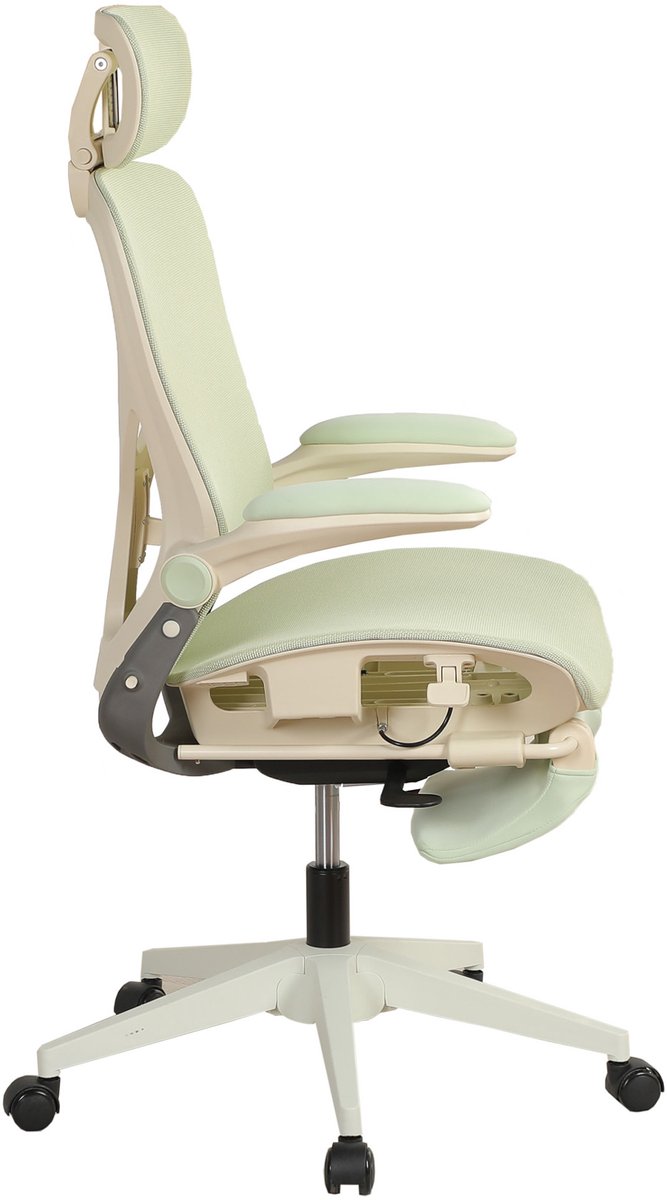 OKWISH Bureaustoel 129 cm - Ergonomisch, Opvouwbaar, Met 3D Hoofdsteun, Lendensteun En Voetensteun - Voor Werk, Studie En Spel - Mesh - Groen