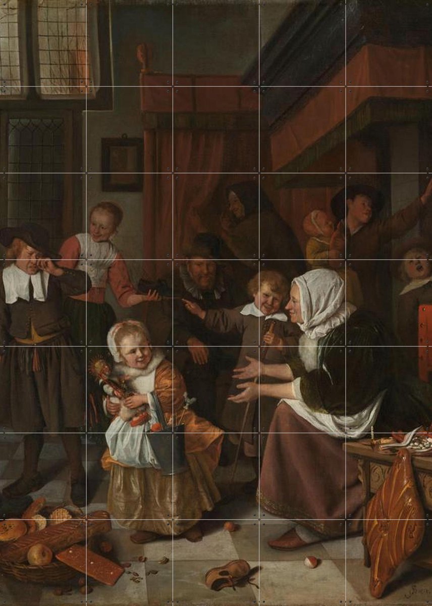 IXXI Het Sint-Nicolaasfeest, Jan Havicksz. Steen & Rijksmuseum - 100 x 140 cm - Gratis ophangtool - Grote wanddecoratie en posters - Schilderijen