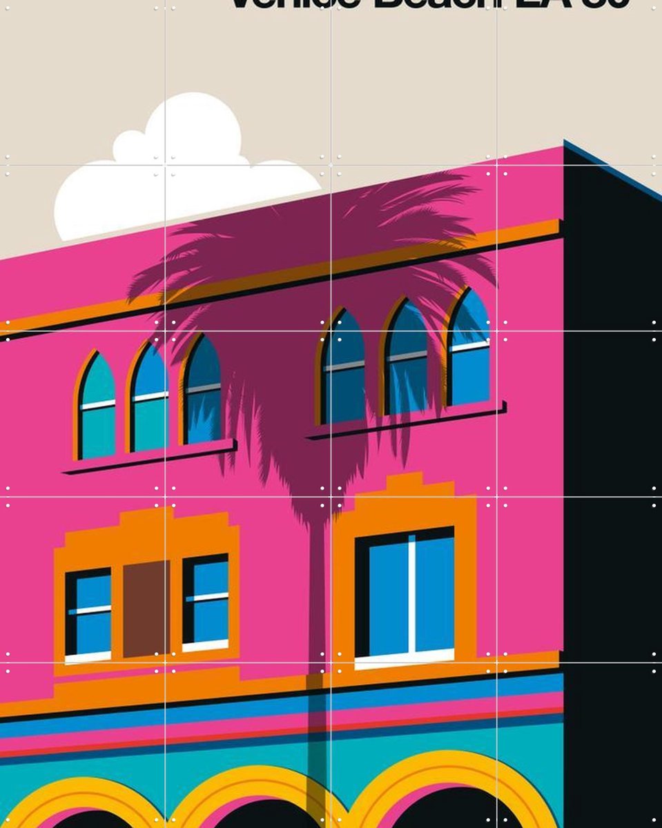 IXXI Venice Beach LA 80, Bo Lundberg - 80 x 100 cm - Gratis ophangtool - Grote wanddecoratie en posters - Kleurrijk, Illustraties, Architectuur