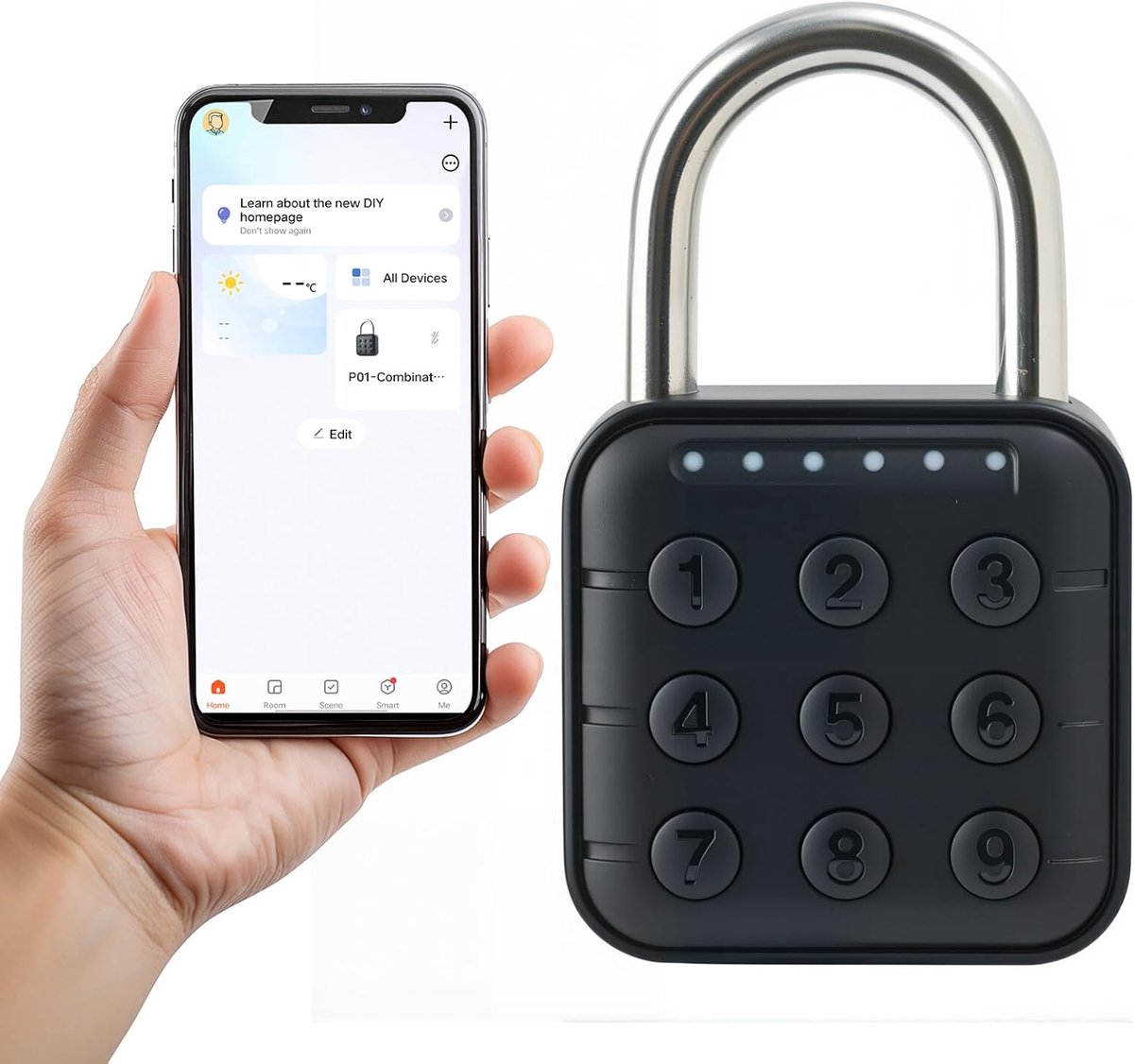 Cijferslot, hangslot met cijfercode, slot met cijfercode, compatibel met Tuya app, elektronisch deurslot voor sportschool, schoolkluisje, reizen, IP67 waterdicht, roest niet