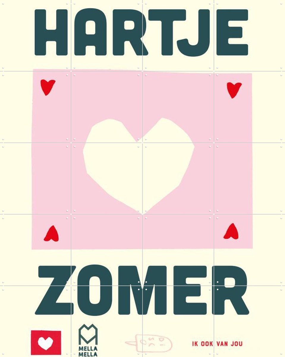 IXXI Hartje Zomer, Mella Mella - 80 x 100 cm - Gratis ophangtool - Grote wanddecoratie en posters - Typografie, Illustraties, Kleurrijk, Minimalisme