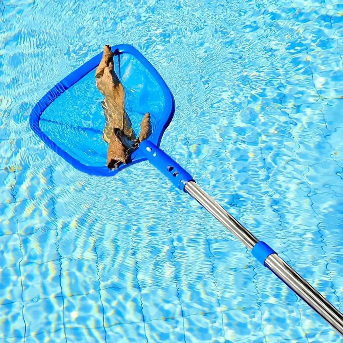 Vierdelig zwembadnet van 185 cm, Geschikt voor telescopische steel, Geschikt voor het reinigen van zwembaden, vijvers, algenbestrijding en ideaal Geschikt voor zwembaden, kinderbaden en jacuzzi's (inclusief montagemateriaal).