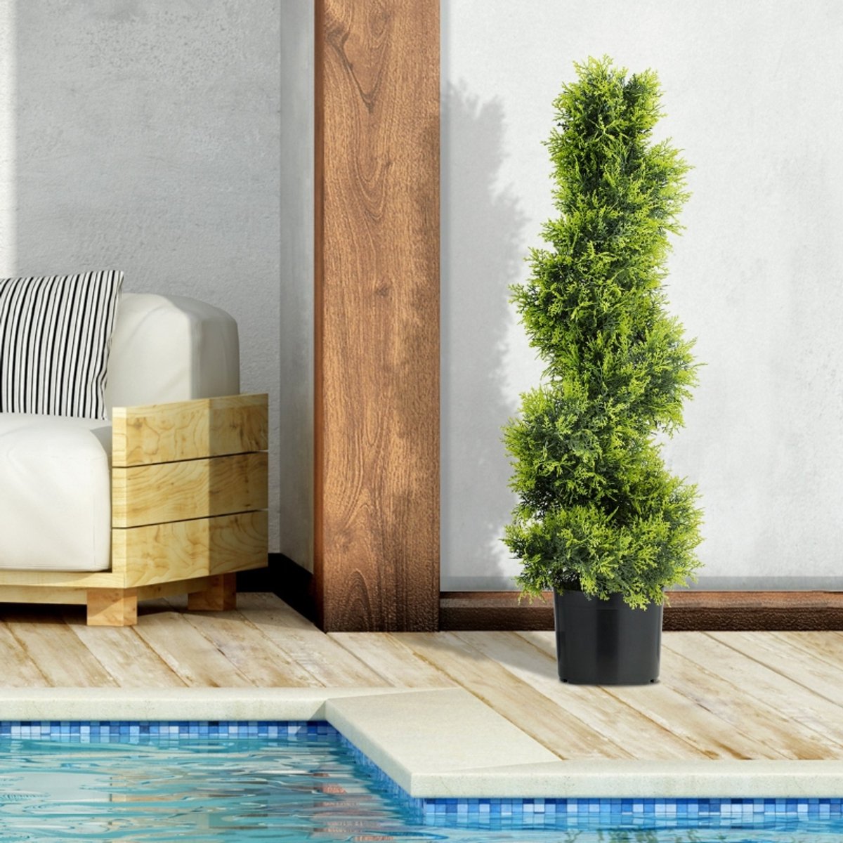 STILVORA Kunstplant Weelderig Spiralsnoei Met 693 Bladeren 90 Cm In Pot Ø16,5 X 13,5 Cm Kunststof Groen UV Bestendig Voor Binnen En Buiten