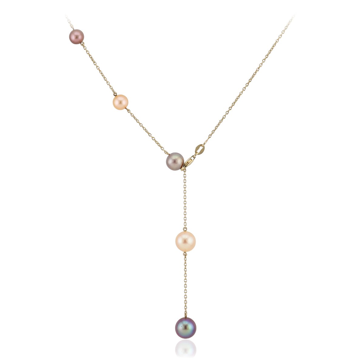 Cavill - Zilveren Halsketting Verguld 925 Sterling - Paarse en Perzikkleurige Ming Parels - Rond Slijpsel - Elegante Vrouwelijke Parel Ketting - 61 cm