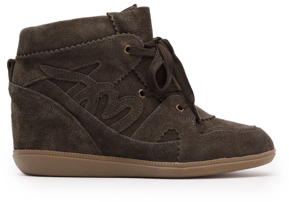Manfield - Dames - Bruine suède wedge sneakers - Maat 42