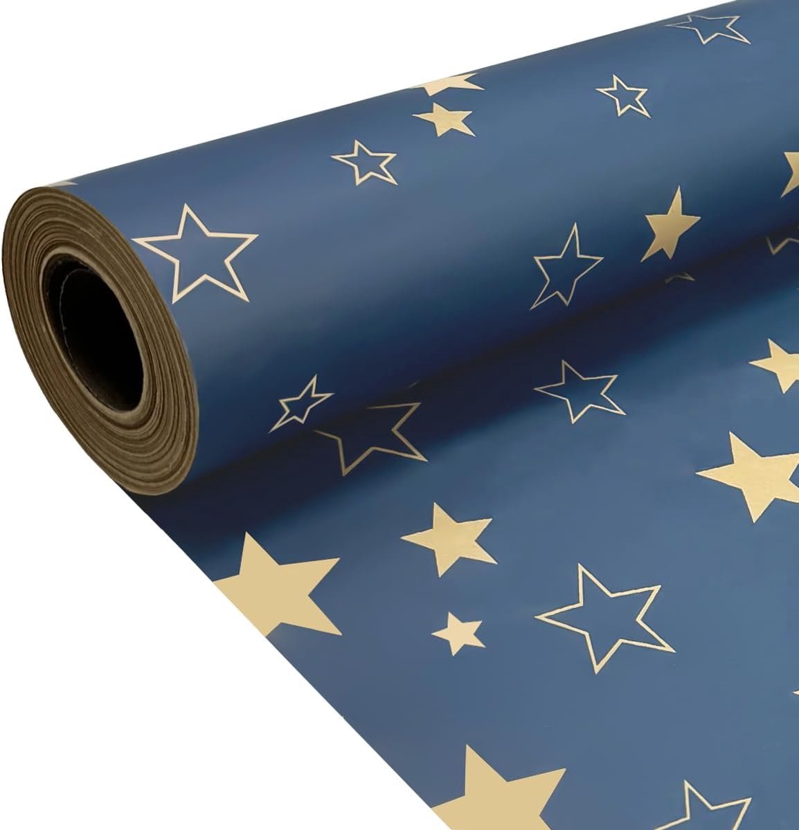 Geschenkverpakkingsrol 43cm x 3m, recyclebaar blauw sterrenpapier voor kerst, verjaardag, Halloween, bruiloft
