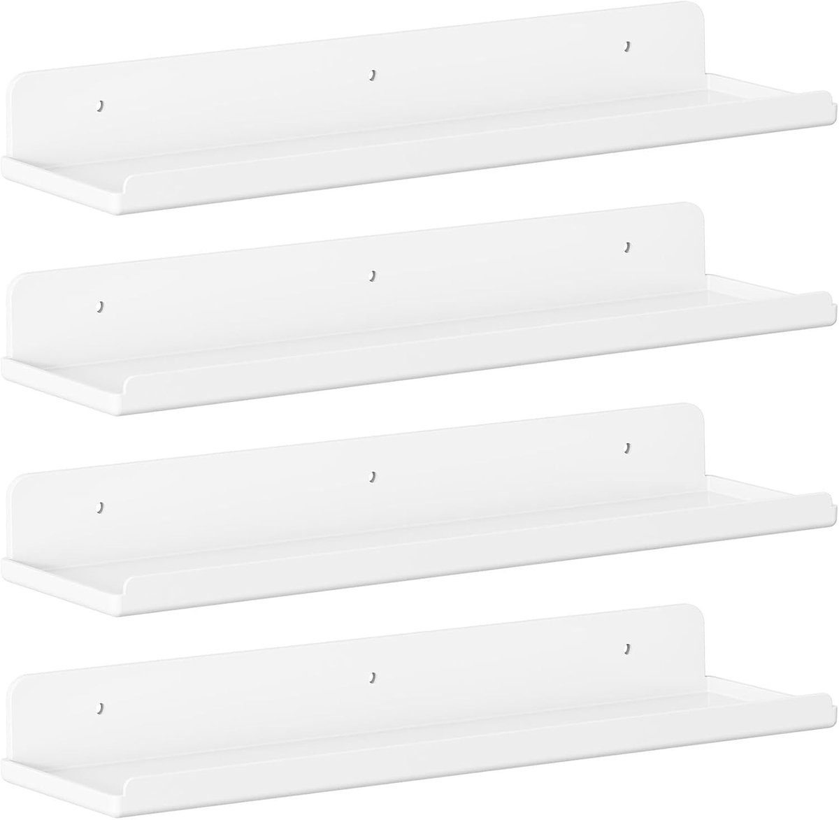 Wandplanken Set van 4, Witte Acryl Planken van 15" voor Decoratie, Opberging en Organisatie in Slaapkamer, Woonkamer, Badkamer en Keuken