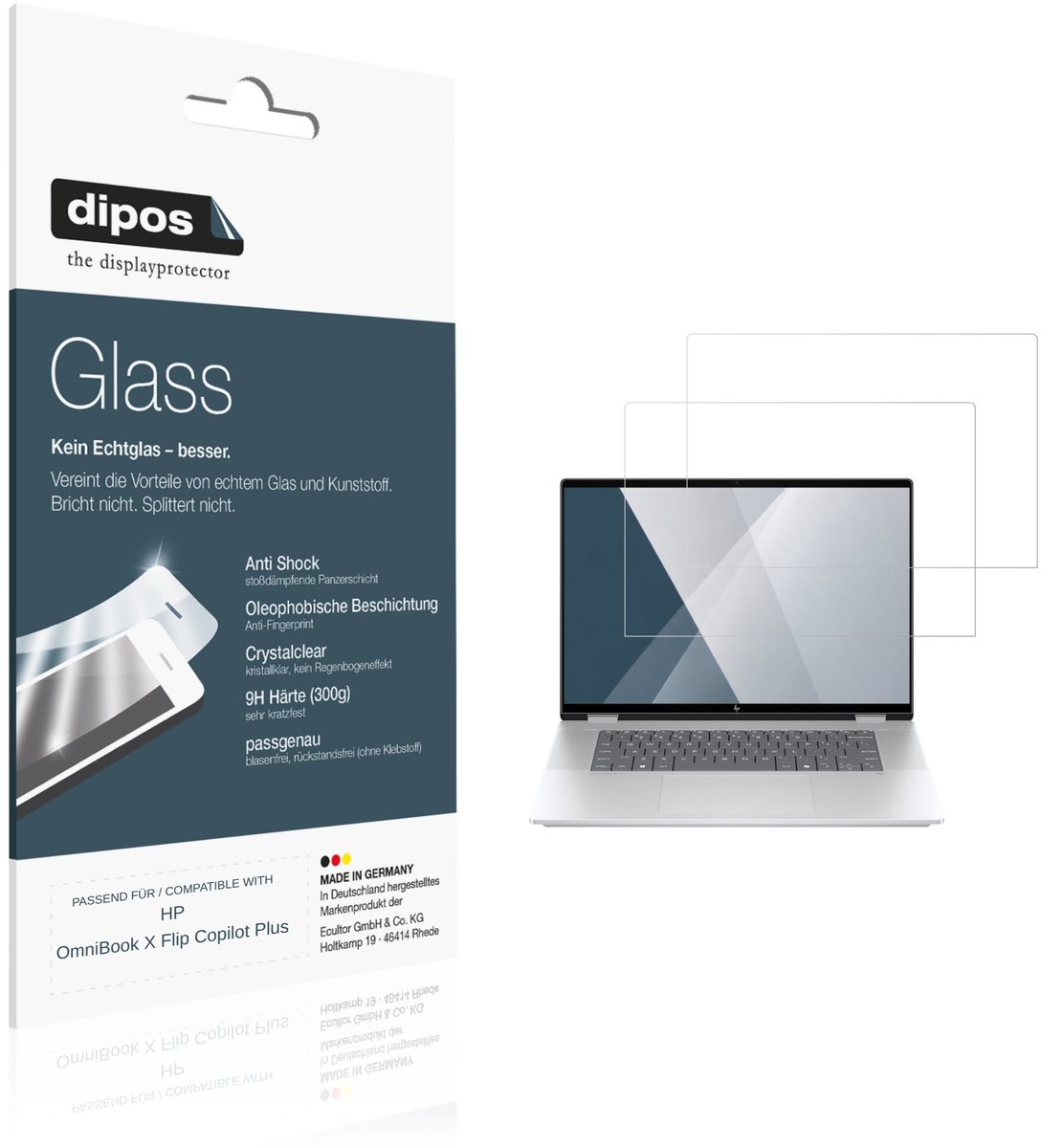 dipos – 2x Pantserfolie geschikt voor HP OmniBook X Flip Copilot Plus | 9H Screenprotector