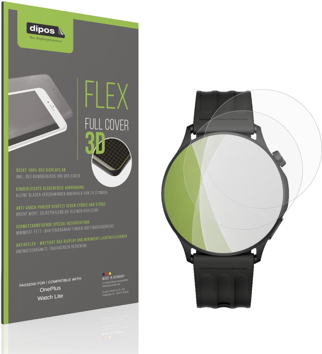 dipos FLEX – 2x Matte Screenprotector geschikt voor OnePlus Watch Lite | Volledige Schermbescherming | Case-Friendly
