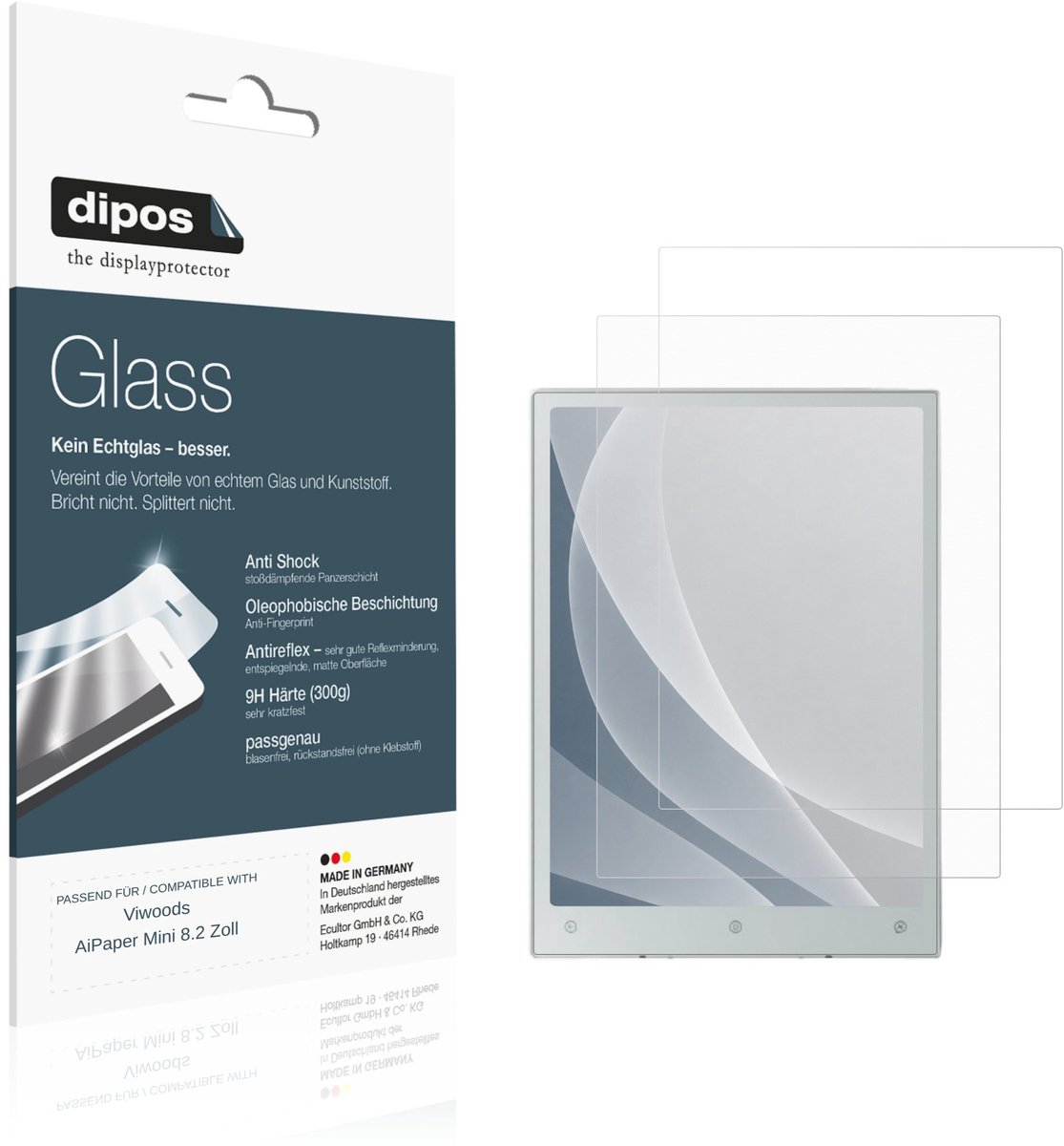 dipos – 2x Matte Pantserfolie geschikt voor Viwoods AiPaper Mini 8.2 Zoll | 9H Screenprotector