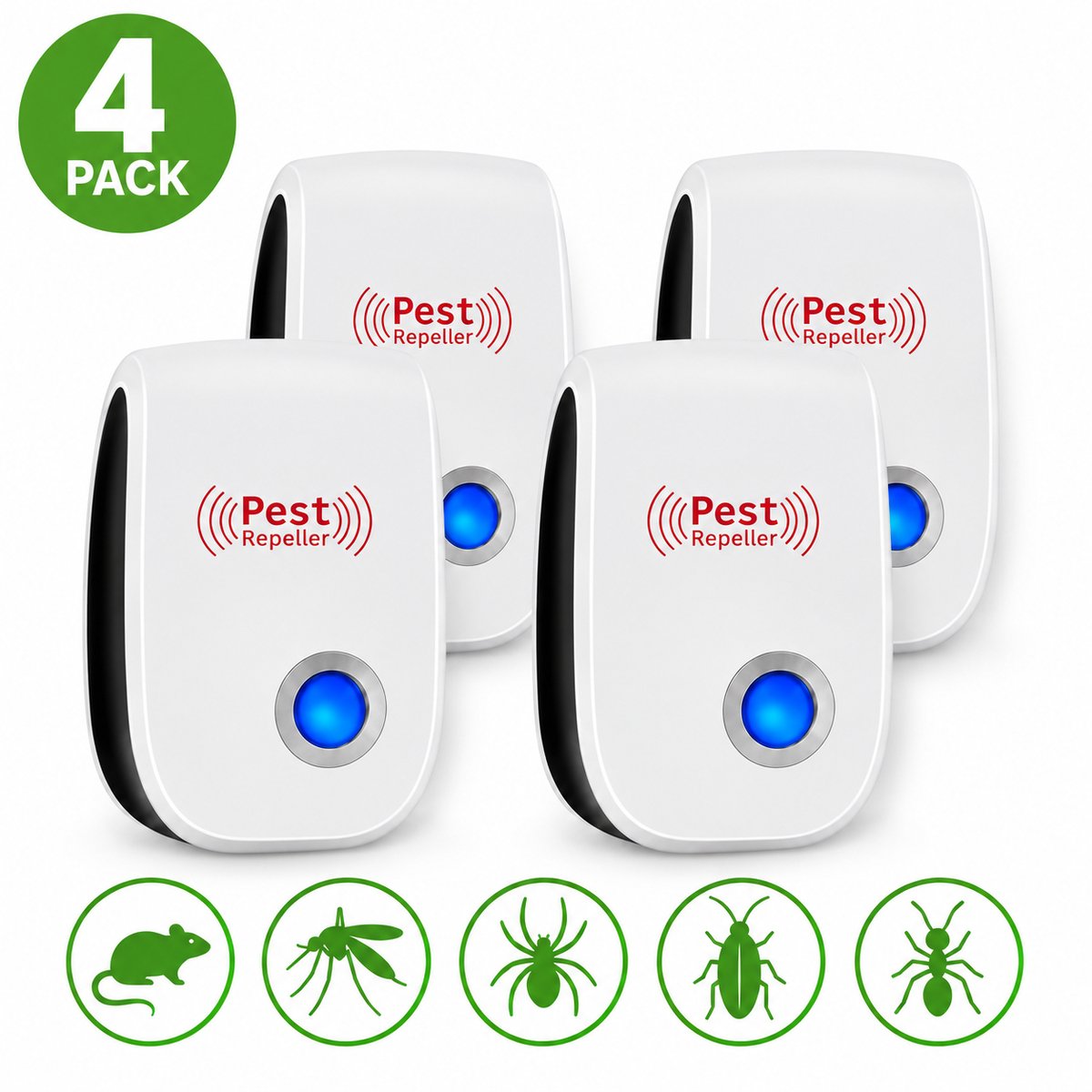 BvH™ Ultrasone Verjager 4-Pack - Muizenverjager - Muggenverjager - Insectenverjager - Knaagdierverjager Stekker - Ongediertebestrijder Zonder Gif - Verjager