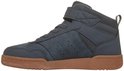 Zijaanzicht van grijze Skechers veterboots met klittenband en bruine zool.