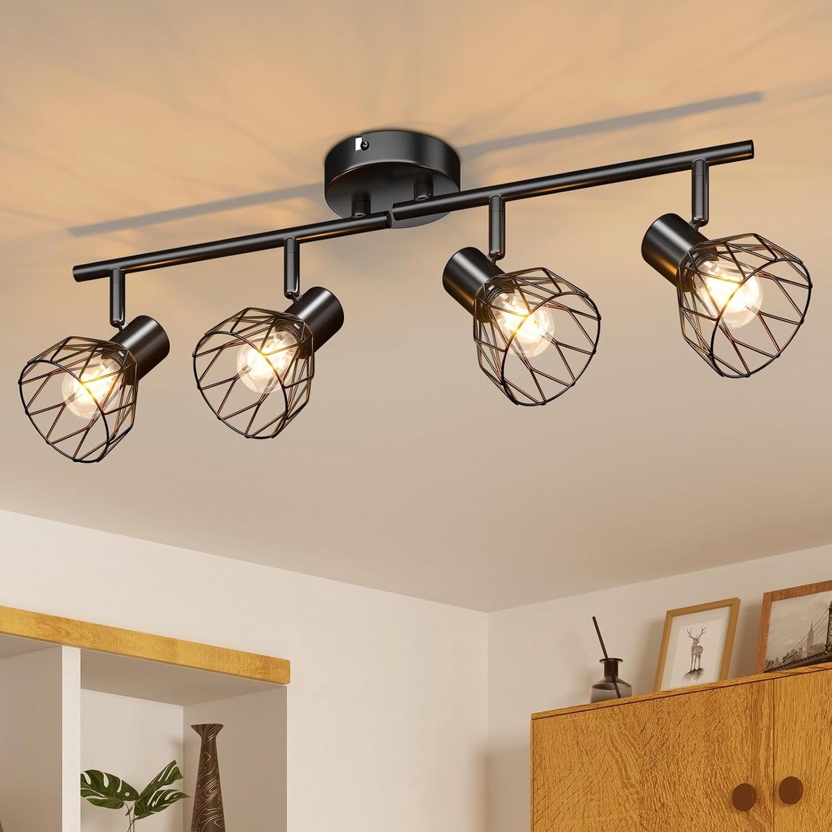 Plafondlamp 4 vlammen, Draaibaar Vintage plafond E14, Retro LED plafondspot, Metalen LED plafondlamp zwart voor keuken woonkamer slaapkamer, max. 40 Watt (zonder gloeilamp)