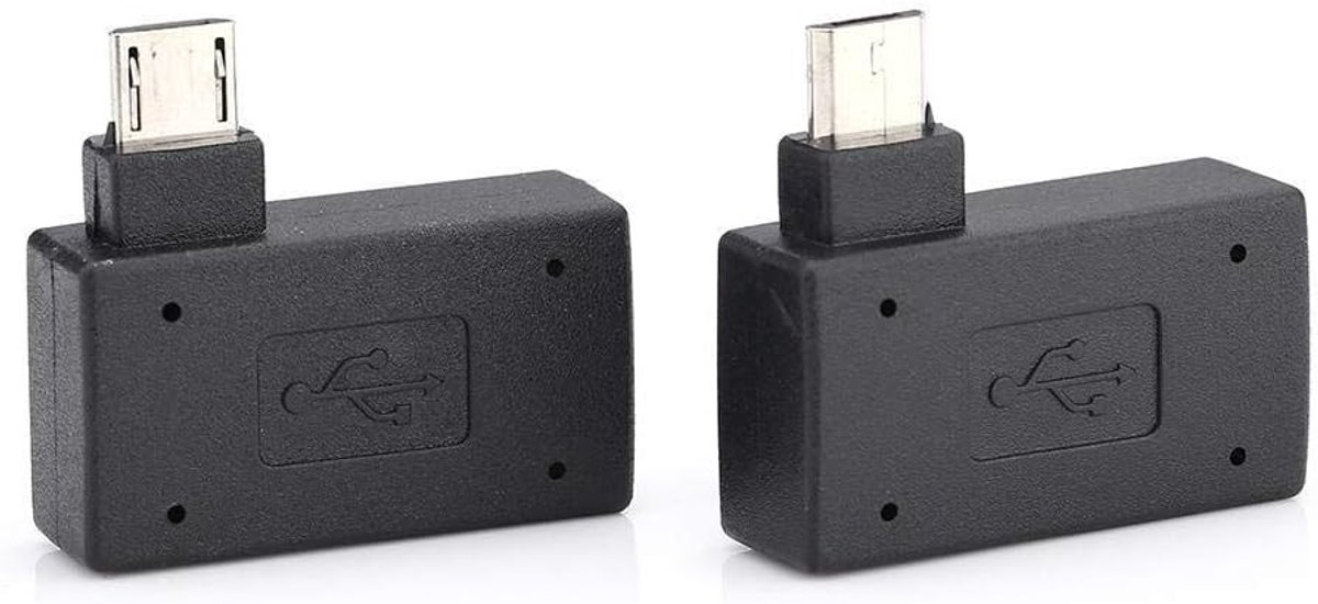 USB 2.0 Female naar Micro OTG Adapter, 90 Graden Links, Host Adapter, 2 Stuks voor Smartphone en Tablet