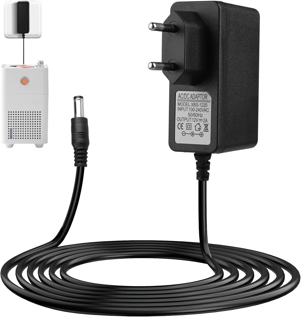 Voedingsadapter, 12 V, 24 W, AC DC voor luidsprekers, ledstrips, routers, CCTV-camera's, transformator 12 V, 2 A, met kabel 1 m, stekker 5,5 mm x 2,5 mm, hoge kwaliteit