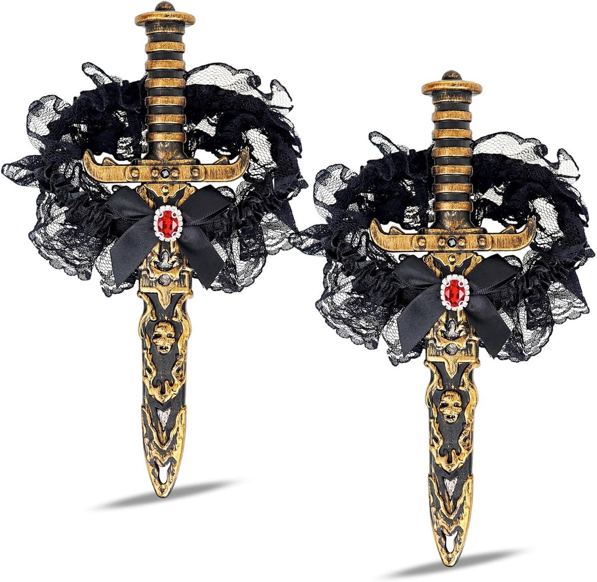 2 stuks piratenkousenband, piratenkostuum voor dames, piratenzwaard, kousenband, Halloween, kousenband, kant, piratenkostuum, voor Halloween, themafeesten, carnaval, cosplay