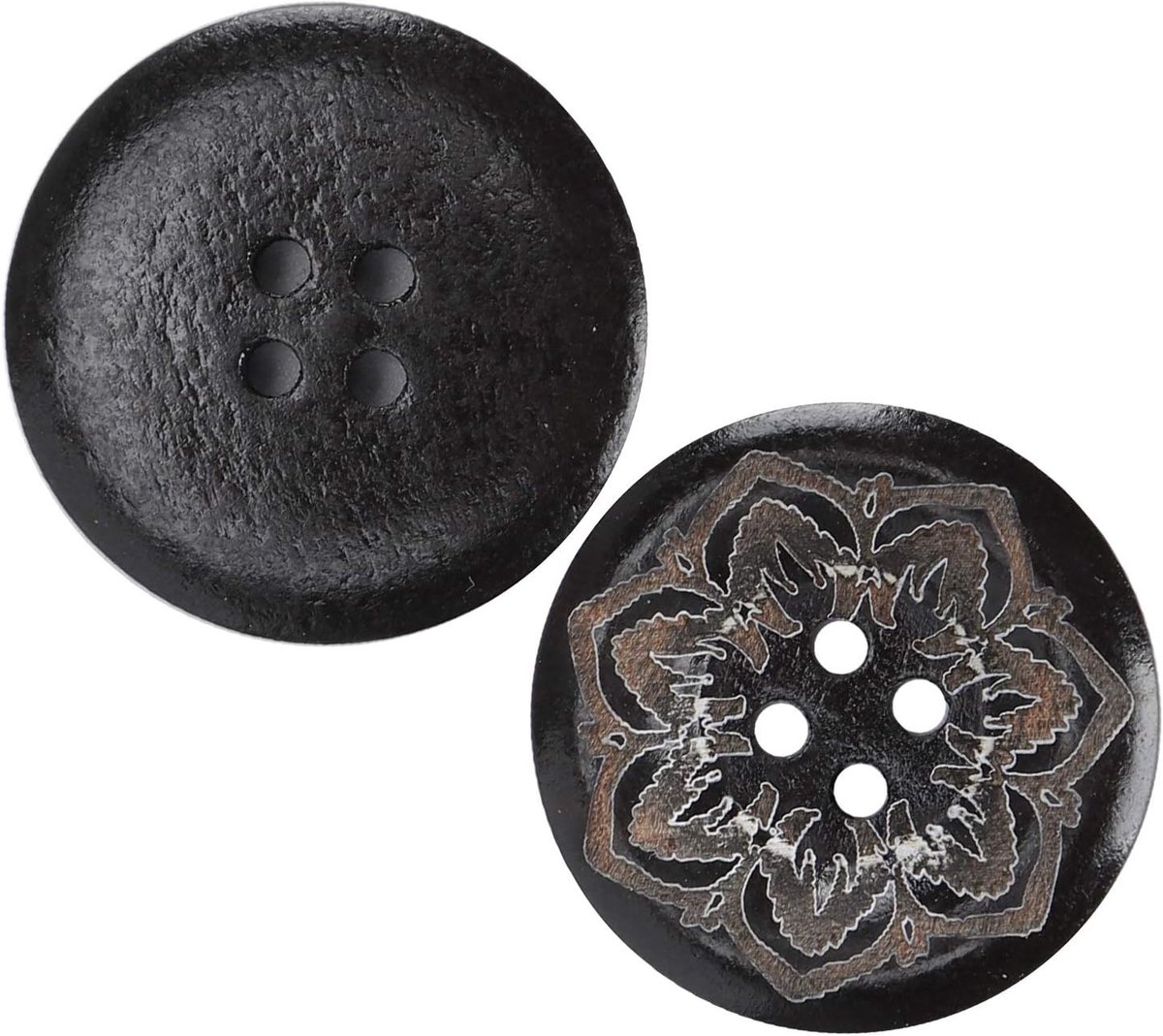 50 Stks 25mm Zwarte Houten Knopen 4 Gat Gesneden Bloemen Handgemaakte Ronde Knoppen Naaiaccessoires voor Naaien Jas Jasje Knoppen