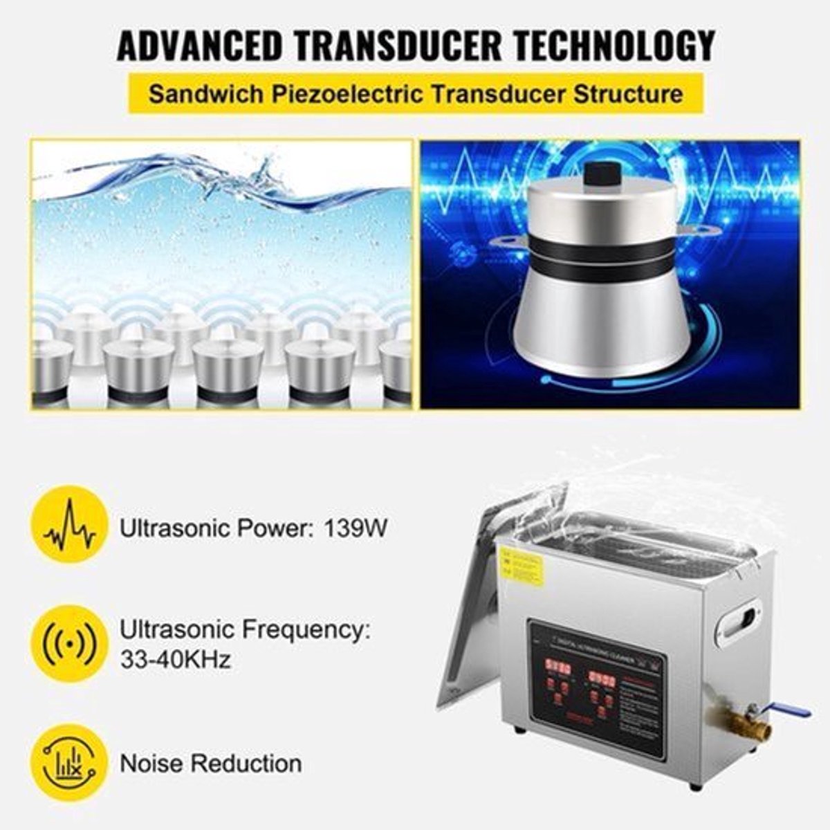 Ultrasoon Reiniger - Reinigingsapparaat voor Sieraden en Brillen - 10L - Ultrasone - Ultrasonic Cleaner - met Digitale Timer en Verwarming - Professionele Roestvrijstalen Reinigingsmachine - voor Sieraden en Gereedschap