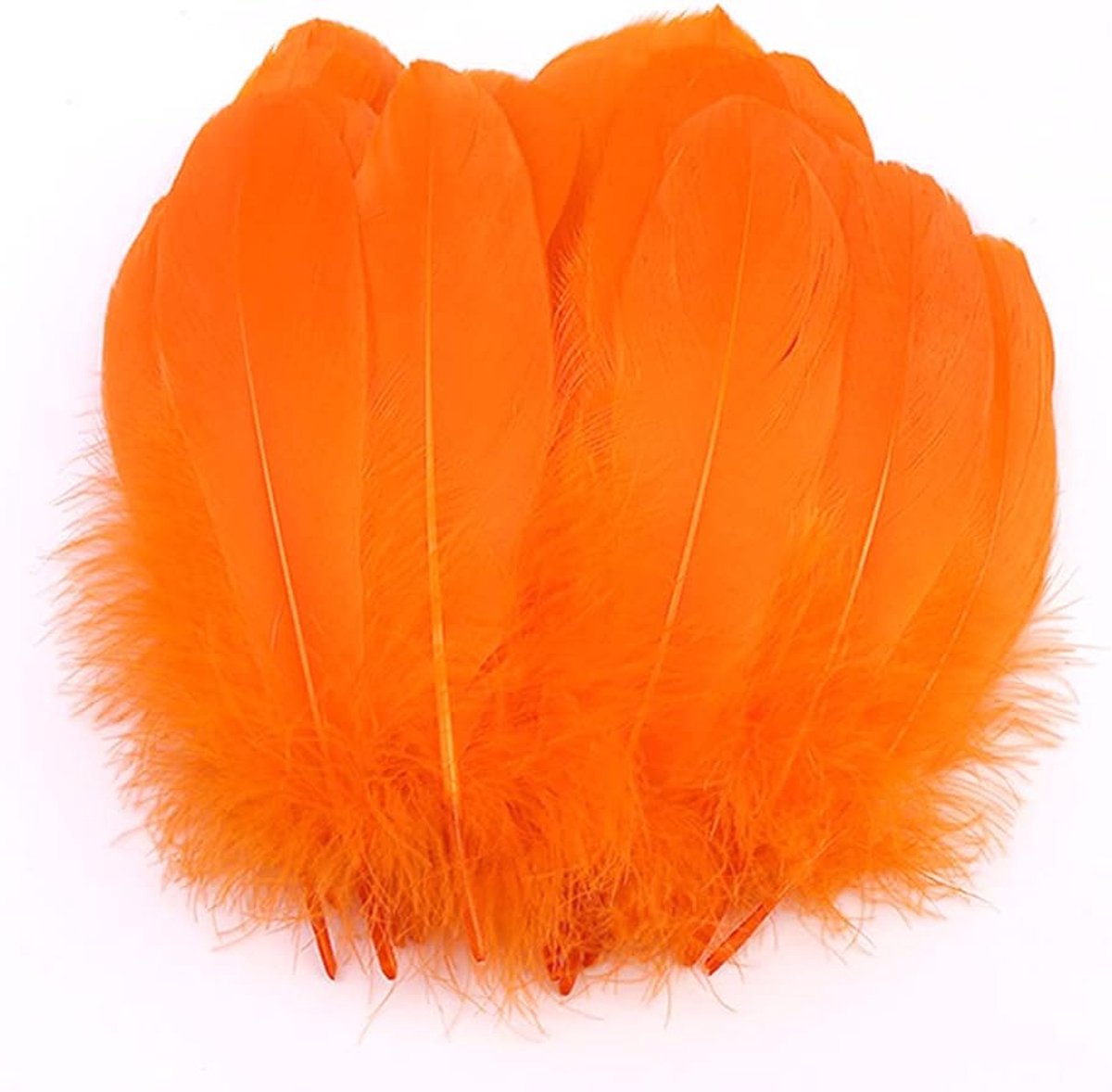 100 stuks kleurrijke veren om te knutselen, natuurlijke veren, ganzenveren, indianen, knutselveren voor doe-het-zelf kunstwerk, maskers, hoeden, oorbellen, haarsieraden, dromenvanger, bruiloft, carnaval, feestdecoratie, 12-18 cm, oranje