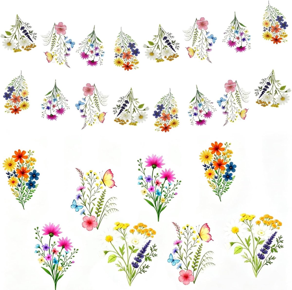 Set van 2 bloemenslingers, decoratieve wilde bloemenbanners, bloemenbanner in vele kleuren, voor bruiloft, babyshower, lentefeest, woondecoratie