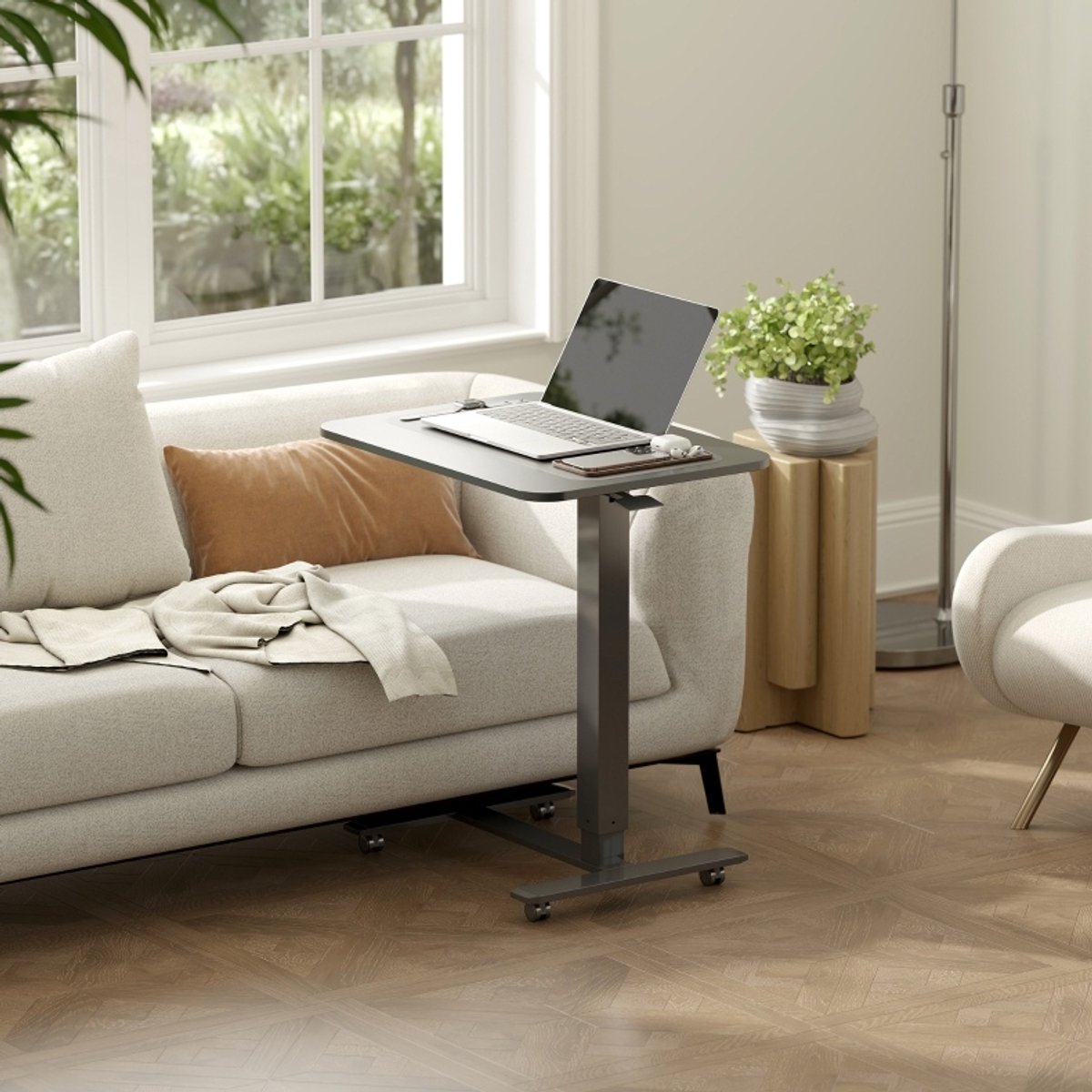 MODENUIT Bureau 65 x 48 cm - Hoogteverstelbaar Met Gasveer - Voor Werkplek - Hout En Metaal - Zwart