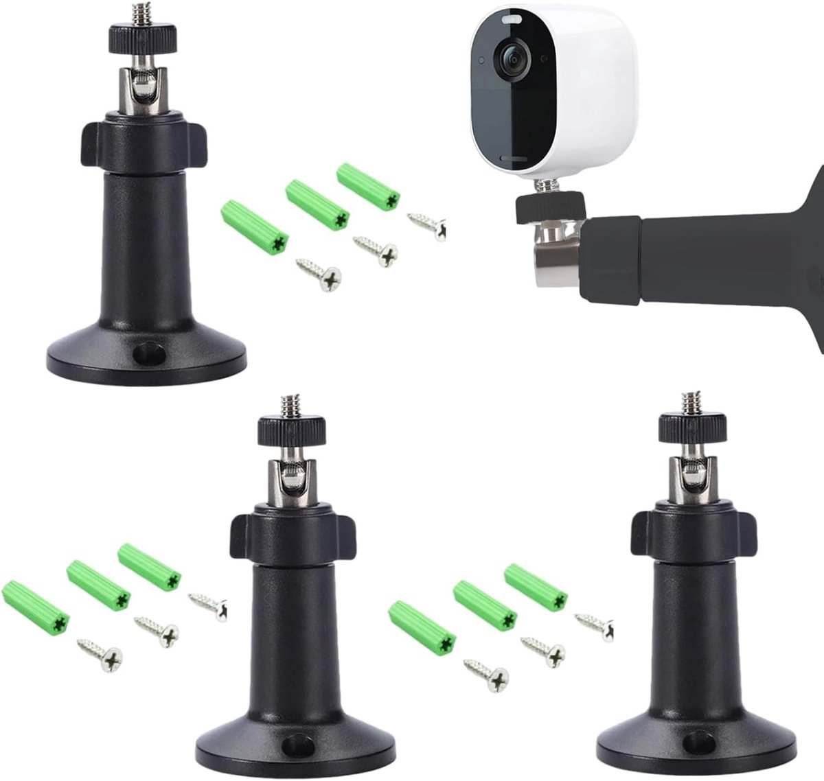 Wandhouder voor camera, 3 stuks, wandhouder camera, verstelbare beveiligingscamerahouder, 360 graden draaibaar, compatibel met Arlo Pro, Blink, CCTV, zwart
