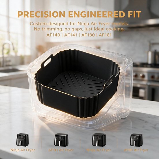 siliconen voeringen voor Ninja AF140 AF141 AF180 AF181 Airfryer voor Philips HD9270 mand bakken, 9 inch herbruikbaar vierkant, zwart × 2 pack — afbeelding 2