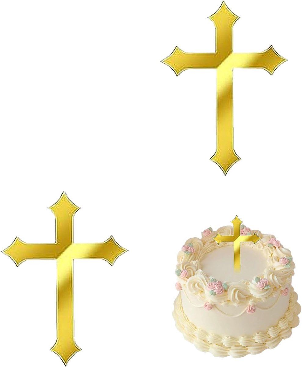 2 stuks, gouden kruis, doop, acryl, gepersonaliseerd, topp de taart, voor meisjes en jongens, vormsel, decoratie, taarttopper, communie, voor verjaardag, feest, dooptaart, Kerstmis