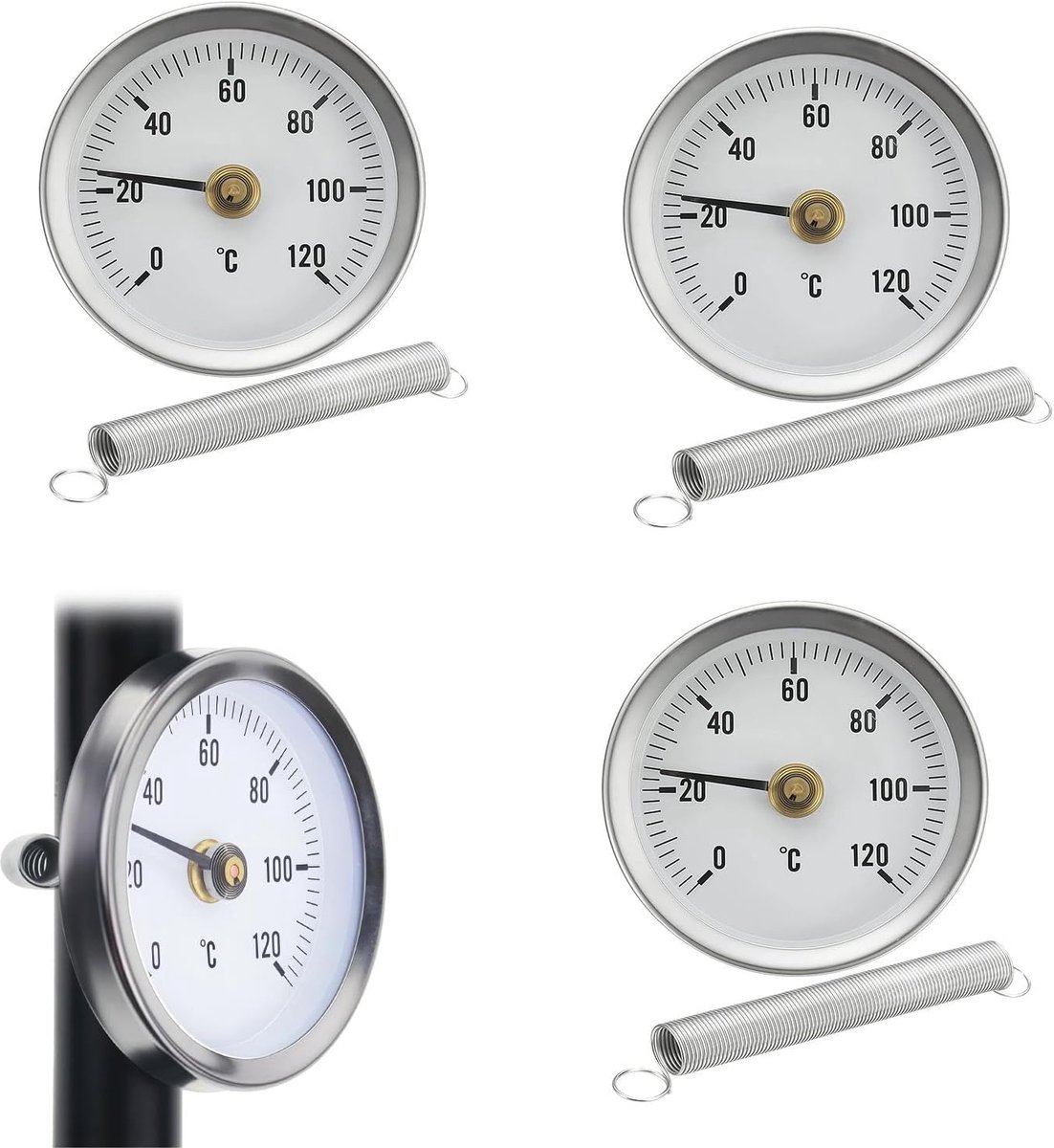 3-Delige Pijpleidingthermometer, Die Geschikt Is Voor Temperatuurbewaking Van Verwarmingssystemen.