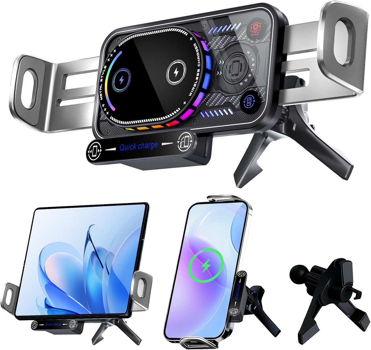 Draadloze oplader voor de auto, 15 W, smartphonehouder voor Galaxy Z Fold/Flip, Qi dubbele spoel, autolader, 90 graden rotatie voor Galaxy Z Fold, Magic V3 V2, Mate X5 X4