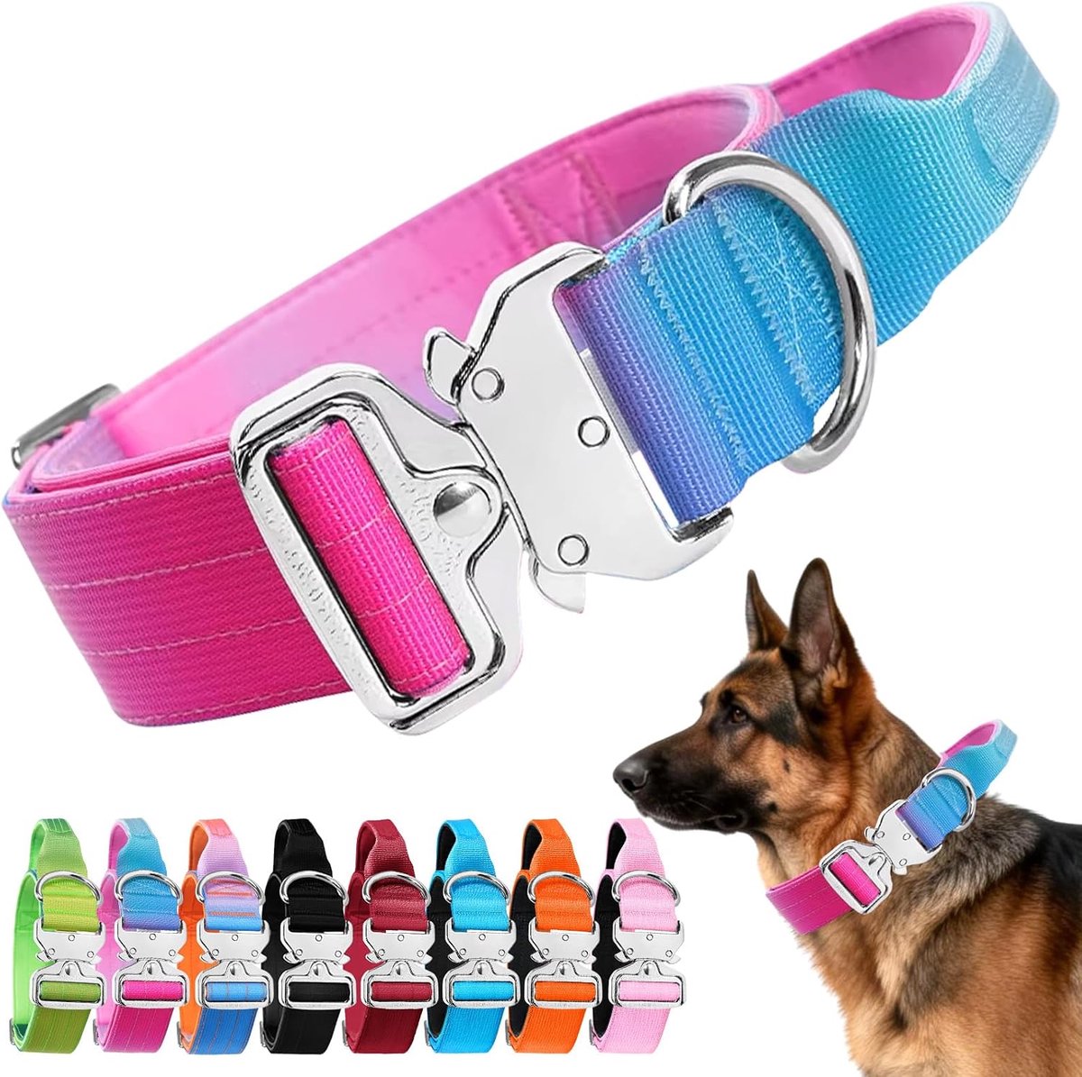 tactische hondenhalsband (roze lichtblauw paars gradiënt, XL)